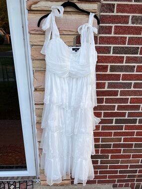 Lulu's White Tiered Tie-Shoulder Maxi Dress